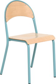 Schoolmeubilair/meubels: Stoelen hout/metaal "modern" (maat 7 in 3 pastelkleuren)