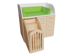 Aankleedmeubel / commode kinderopvang "WIT" of "BERKEN" (met aankleedkussen en verschuifbare trap)