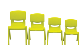 Kinderopvang stoelen kunststof (in 4 maten en 6 kleuren)