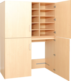 (opberg)kast (WIT of NATUUR) voor 15 Kinderopvang bedden (stretcher) / rustbedjes (+ beddengoed)