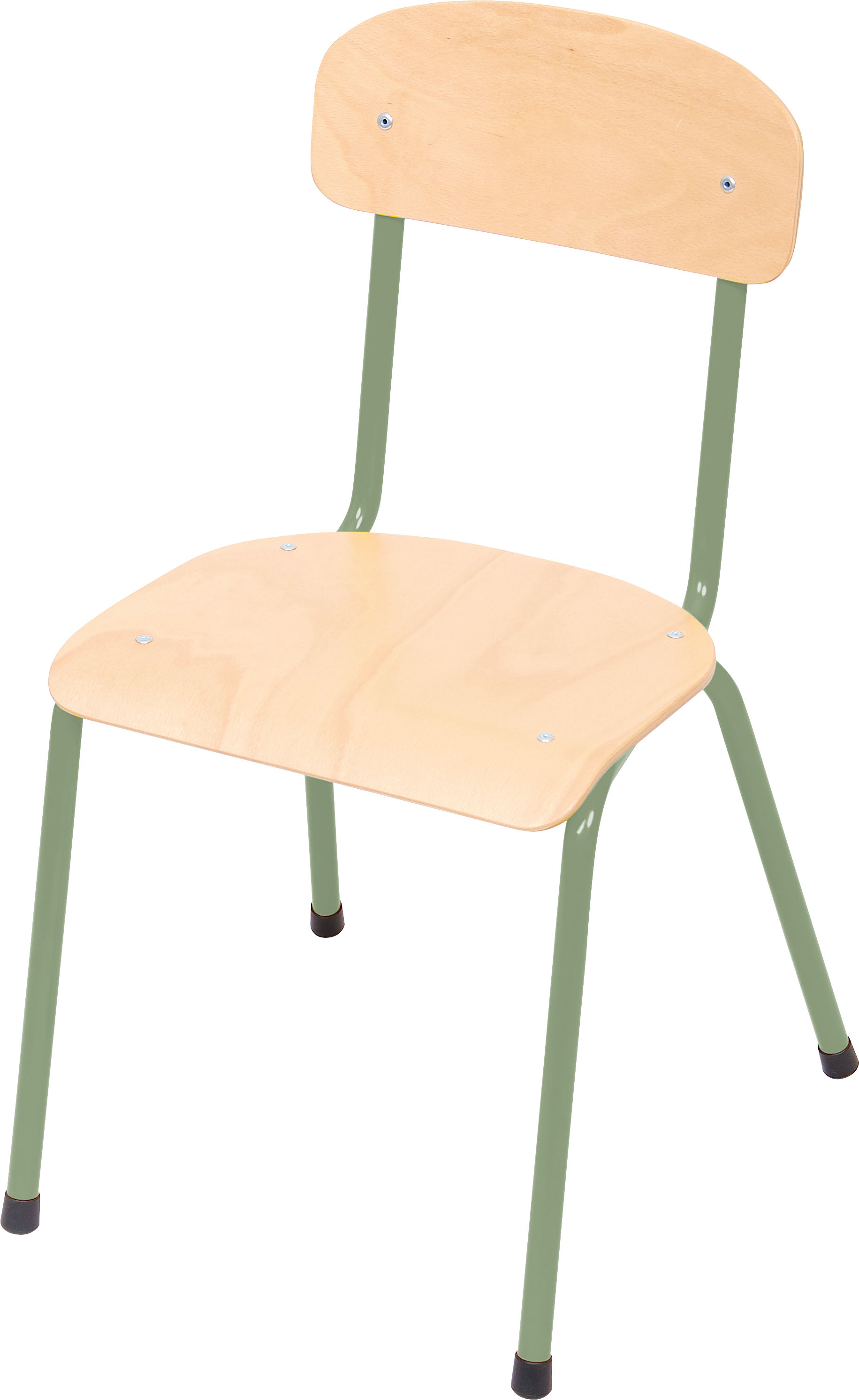 Kinderopvang stoelen hout/metaal "klassiek" (in 5 maten en 9 kleuren)