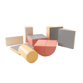 SALE! IGLU soft play set van 8 medium foam blokken/speelkussens (pastelroze, beige, mosterdgeel en beige)