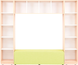 Boekenkast / leeshoek GROOT of KLEIN / NATUUR of WIT (met poef/leesbank in 3 kleuren)