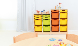 Kinderopvang kast met 8 opbergboxen (WIT of NATUUR)