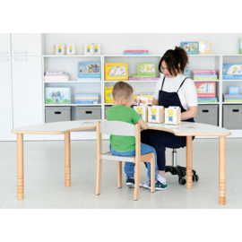 Kinderopvang tafels hout met HPL-blad (HALVE CIRKEL/HOEFIJZER) in 5 kleuren
