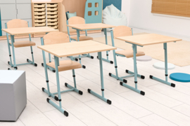 Verstelbare stoelen voor kinderopvang / school hout/metaal (in 4 maten en 6 kleuren)