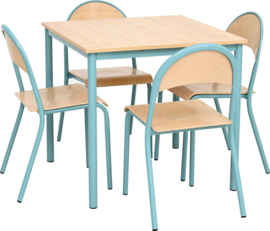 Schoolmeubilair/meubels: tafel met 4 stoelen (BSO/school) in 4 pastelkleuren