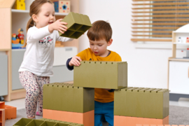 Set van 26 (kunststof) bouwblokken  (khaki/abrikoos)