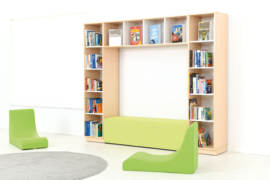 Boekenkast / leeshoek GROOT of KLEIN / NATUUR of WIT (met poef/leesbank in 3 kleuren)