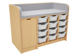 Verschoontafel / commode kinderopvang met opberglades (en aankleedkussen) WIT/NATUUR met trap