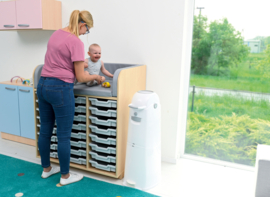 Verschoontafel / commode kinderopvang met 24 opberglades (en aankleedkussen)