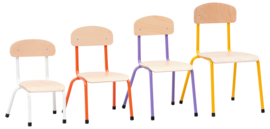 Schoolmeubilair/meubels: Stoelen hout/metaal "klassiek" (in 5 maten en 8 kleuren)