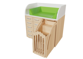 Aankleedmeubel / commode kinderopvang "WIT" of "BERKEN" (met aankleedkussen en verschuifbare trap)