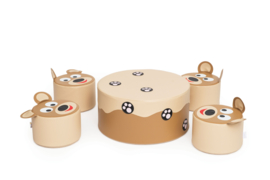 Set van 4 poefjes en tafel van foam (BEER of BIJ)