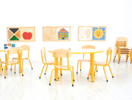 Schoolmeubilair/meubels: Stoelen hout/metaal "klassiek" (in 5 maten en 8 kleuren)