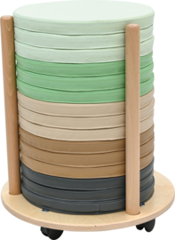 15 ronde zitkussens in aardse of pastel kleuren