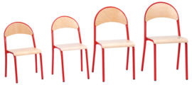 Kinderopvang stoelen hout/metaal "modern" (in 7 maten en 6 kleuren)