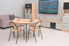 Kinderopvang stoelen hout/metaal "modern" (in 7 maten en 7 kleuren)