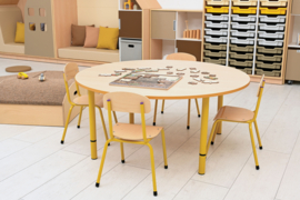 Kinderopvang stoelen hout/metaal "klassiek" (in 5 maten en 10 kleuren)