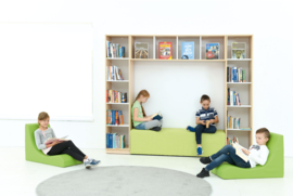 Boekenkast / leeshoek GROOT of KLEIN / NATUUR of WIT (met poef/leesbank in 3 kleuren)