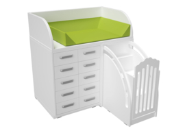 Aankleedmeubel / commode kinderopvang "WIT" of "BERKEN" (met aankleedkussen en verschuifbare trap)