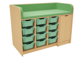 Verschoontafel / commode kinderopvang met opberglades (en aankleedkussen) WIT/NATUUR met/zonder trap