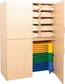 (opberg)kast (WIT of NATUUR) voor 15 Kinderopvang bedden (stretcher) / rustbedjes (+ beddengoed)