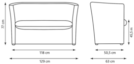 Tweezitsbank (118 x 63 x 77  cm) in 5 kleuren