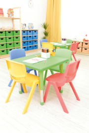 Schoolmeubilair/meubels: Stoelen kunststof (in 4 maten en 5 kleuren)