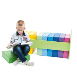 Set van 10 vierkante zitkussens (multikleuren) in opbergmeubel