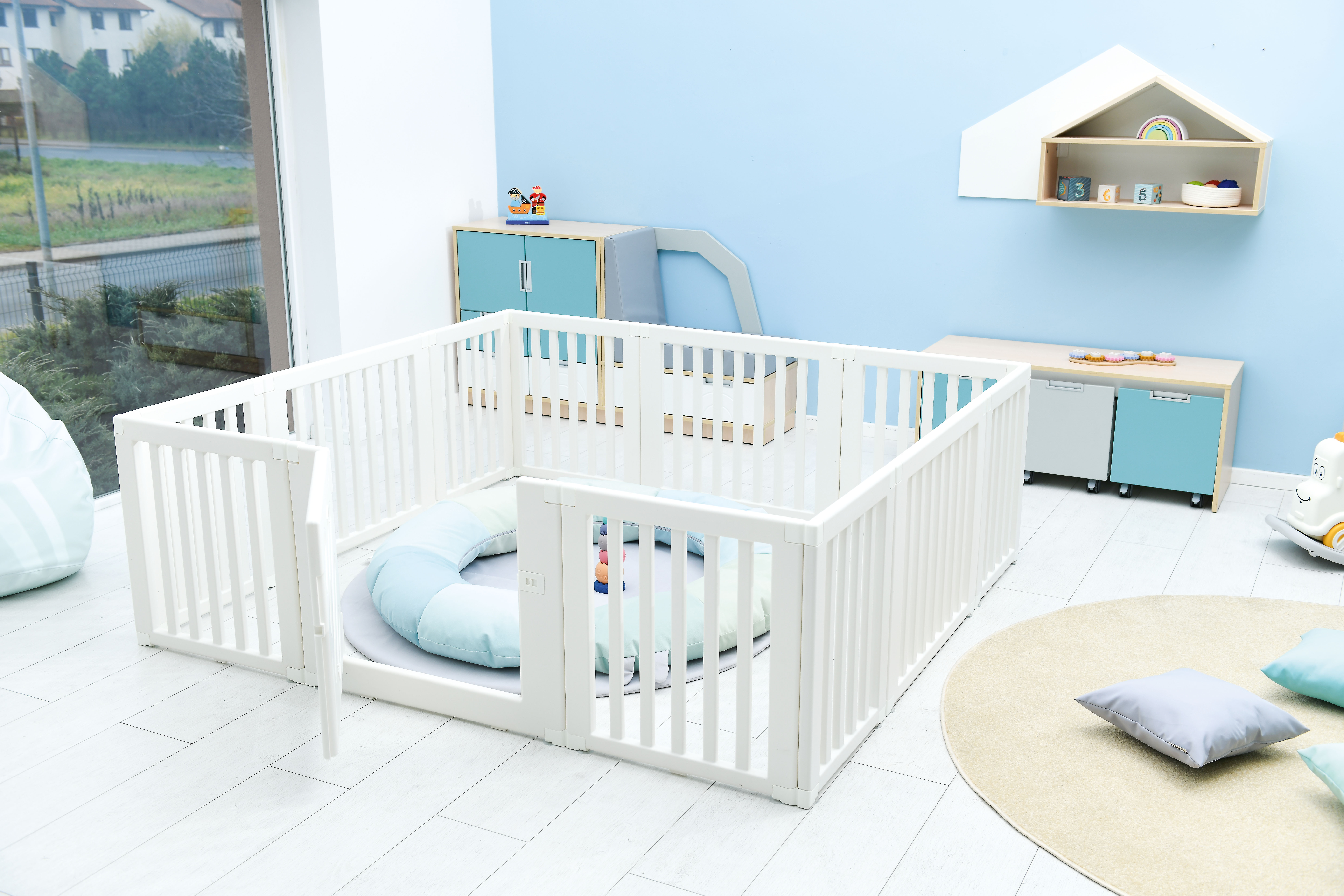 Kunststof grondbox/playpen 187 x 203 x 68 cm (WIT)