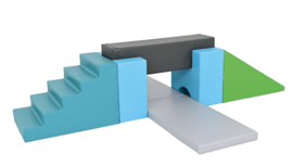 Set van 5 grote foam blokken: turquoise, lichtblauw, zwart, groen en grijs