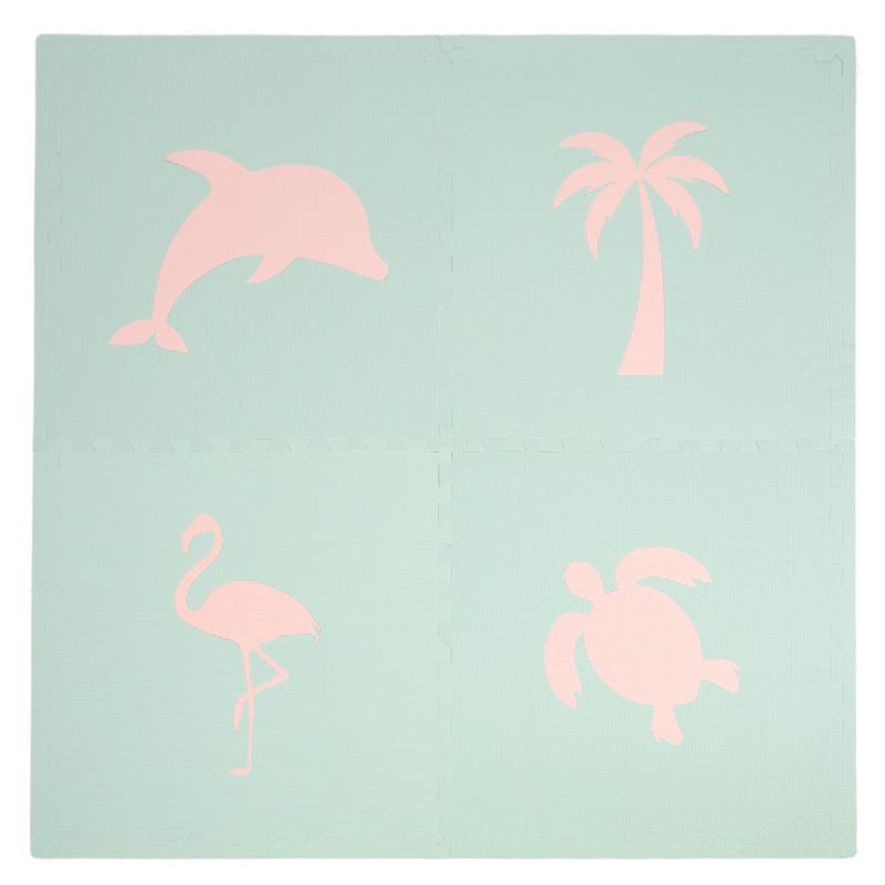 Speelmat "Tropical" (Zalm)roze-Ei blauw of Ei blauw-(Zalm)roze / 4 tegels (60 x 60 x 1,2 cm)