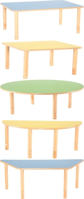 Schoolmeubilair/meubels: Tafels hout met HPL blad (in vormen en 5 kleuren) | Schoolmeubilair | Boxenland