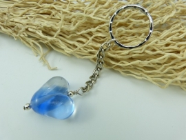 Sleutelhanger met hart van blue en blank transparant glas