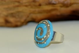 Zilverkleurige verstelbare ring met turqoise ringtop