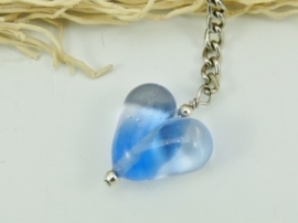 Sleutelhanger met hart van blue en blank transparant glas