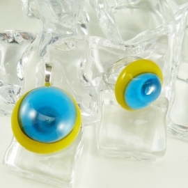 Geel met blauwe set: hanger met bijpassende ring