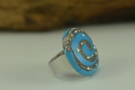 Zilverkleurige verstelbare ring met turqoise ringtop