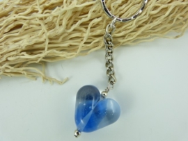 Sleutelhanger met hart van blue en blank transparant glas