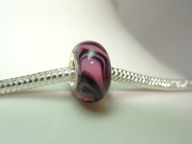 Gevlamde grootgatkraal, amethyst met zwart, kompleet met 925 zilveren kern