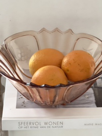 Old pink glass fruit dish