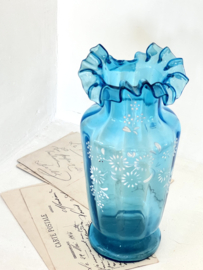 Old azure blue floral ruzzle vase