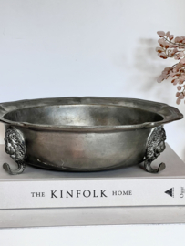 Antique pewter dish on lion feet