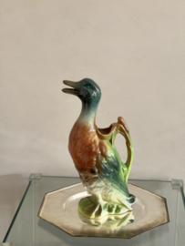 Old Majolica pouring jug.  Wild duck