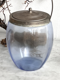Antique blue glass cookie pot