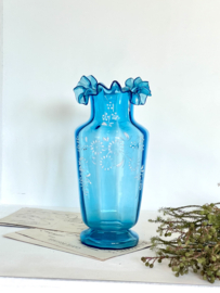 Old azure blue floral ruzzle vase