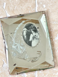 Antique french mercure glass photo frame fil de fer