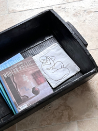 Groot oud zwart krat/ dienblad