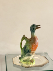 Old Majolica pouring jug.  Wild duck
